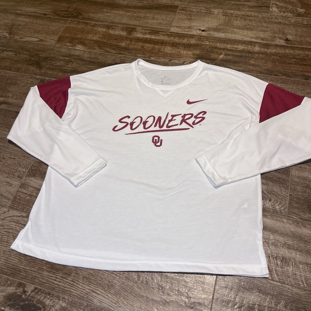 Nike OU Dri-Fit Shirt Women’s XL White Oklahoma Sooners Long Sleeve Tee - Picture 2 of 7